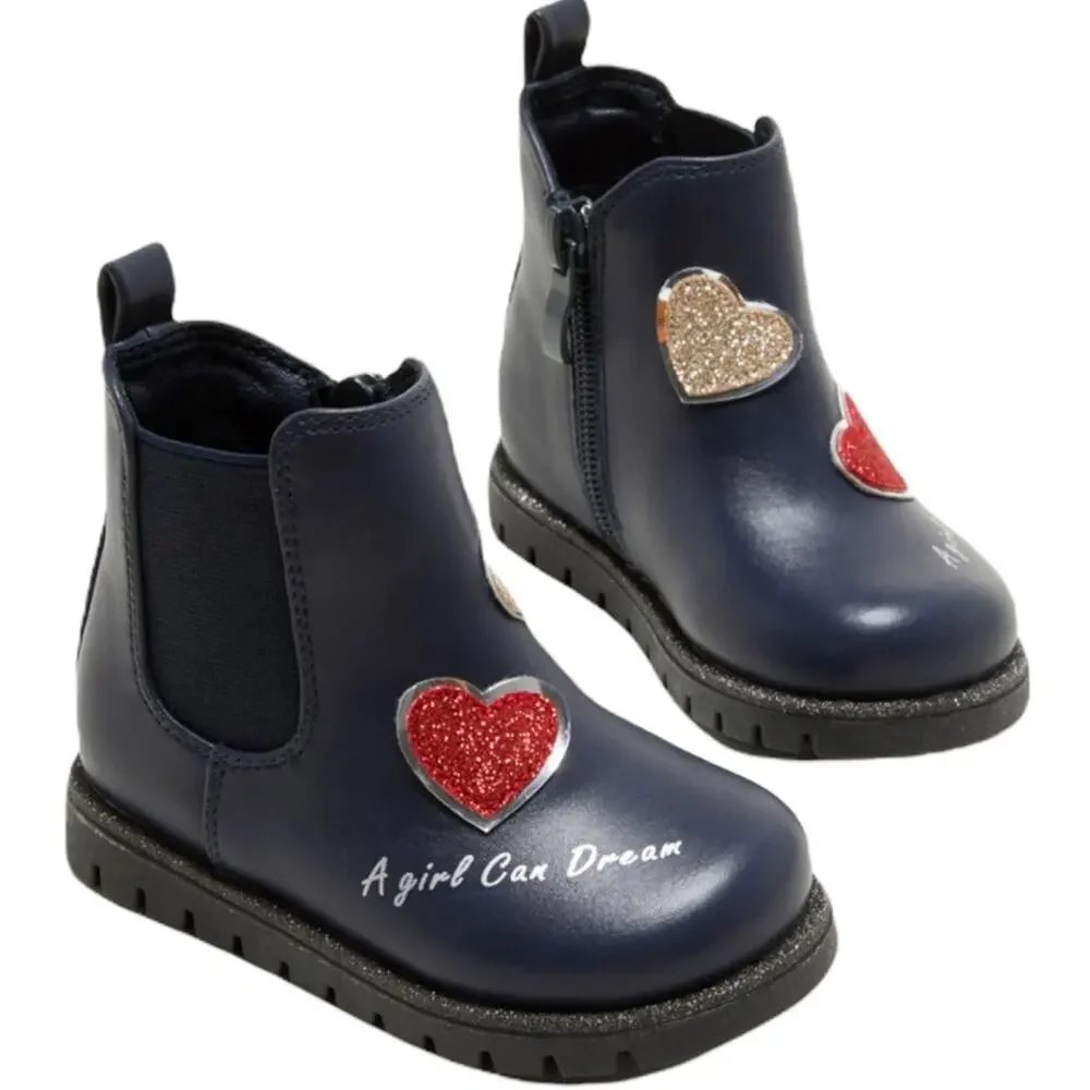 Toddler Heart Shape Graphic Side Zipper Boots Size 7